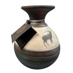 RAKU POTTERY BY JEREMY DILLER Moose Earth And Fire Vase Signed